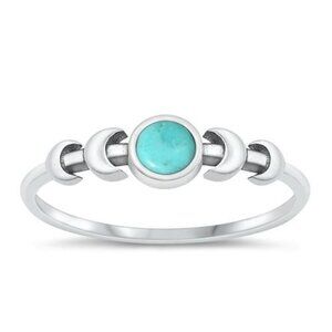 Sterling Silver 925 Dainty Minimalist Crescent Moon Turquoise Band Ring Sz 5.75